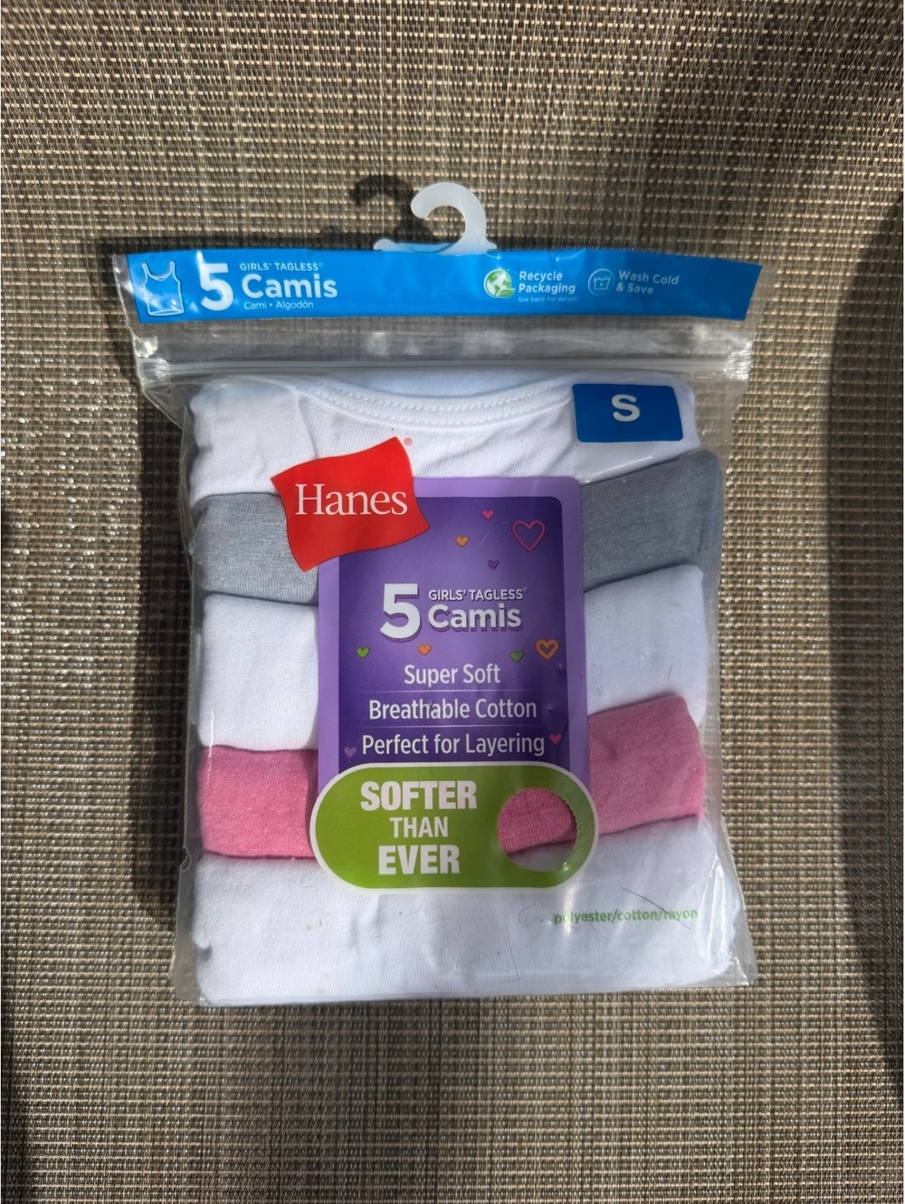 Hanes Girls' Tagless Camisoles 5-Pack, Size Small, Super Soft Breathable Cotton